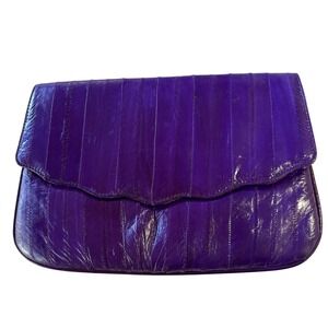 Vintage Purple Genuine Eel Skin Clutch Crossbody Bag  Scalloped Flap
